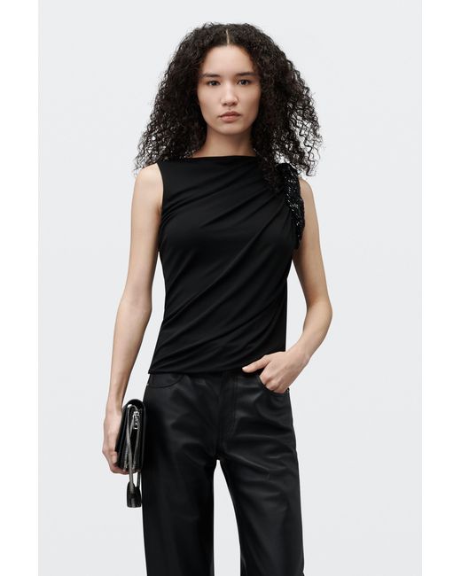 Alexander Wang White Crystal Twist Sleeveless Top