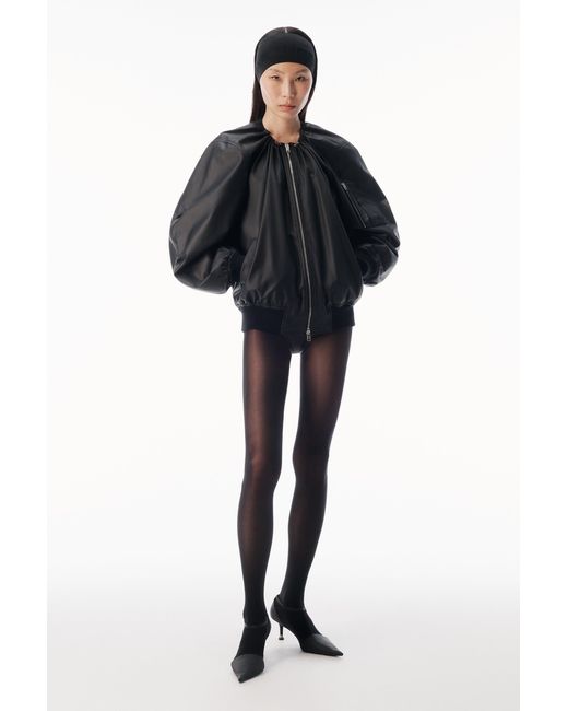 Alexander Wang Blue Leather Scoop Neck Bomber Jacket