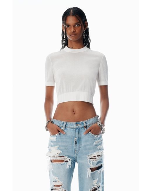 Alexander Wang White Ss Tee With Clear Bead Hotfix