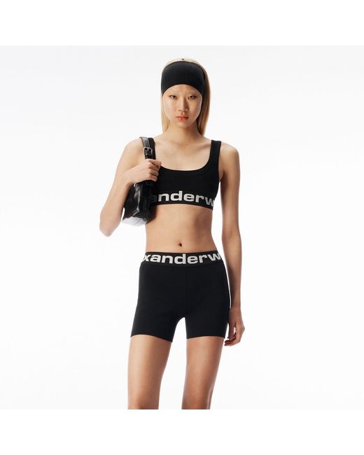 Alexander Wang Black Logo Elastic Scoop Neck Bra Top