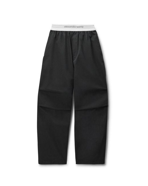 Alexander Wang Black Mid-Rise Pleated Wide-Leg Pant With Logo Elastic Waist