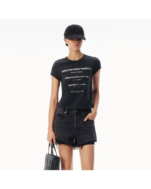 Alexander Wang Black Crystal Hotfix Gradient Logo Fitted Tee