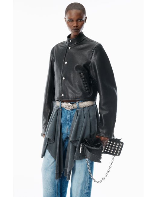 Alexander Wang Black Glossy Leather Cropped Moto Jacket