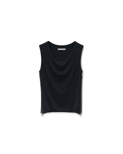 Alexander Wang Black Zipper Detail Cowl Neck Tank