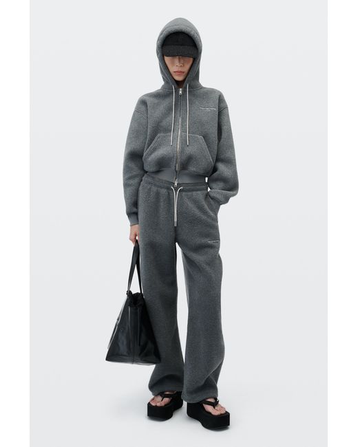 Alexander Wang Gray Fleece Crystal Drawcord Shrunken Zip-Up Hoodie