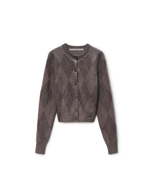 Alexander Wang Brown Crystal Hotfix Wool-Blend Argyle Cardigan