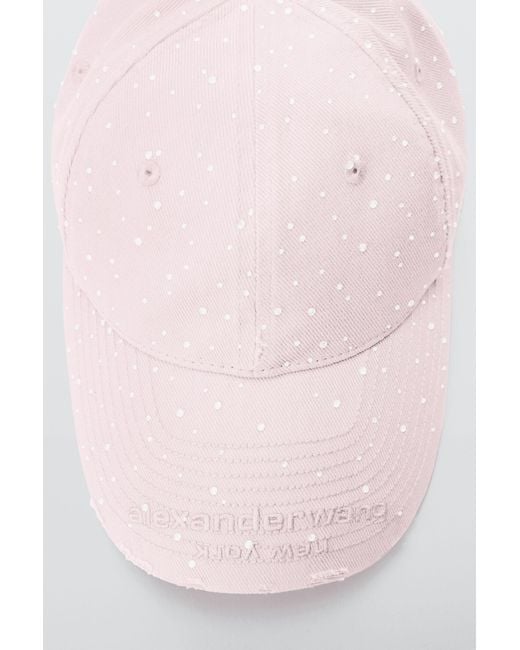 Alexander Wang Pink Crystal Hotfix Distresed Baseball Cap