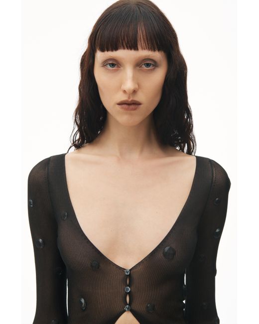 Alexander Wang Black Ribbed Cardigan With Engineered Trapped Gems