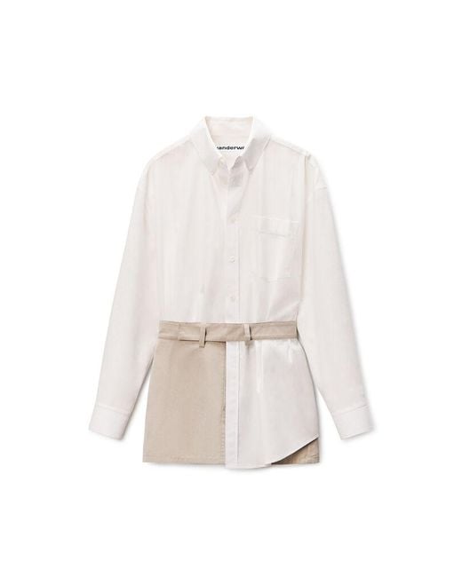Alexander Wang White Layered Shirt Mini Dress With Tucked Detail