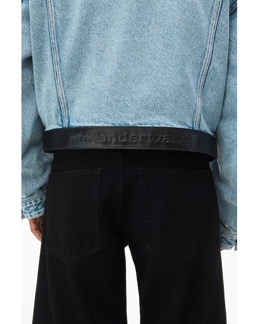 Alexander Wang Blue Leather Belted Jacket In Denim for men