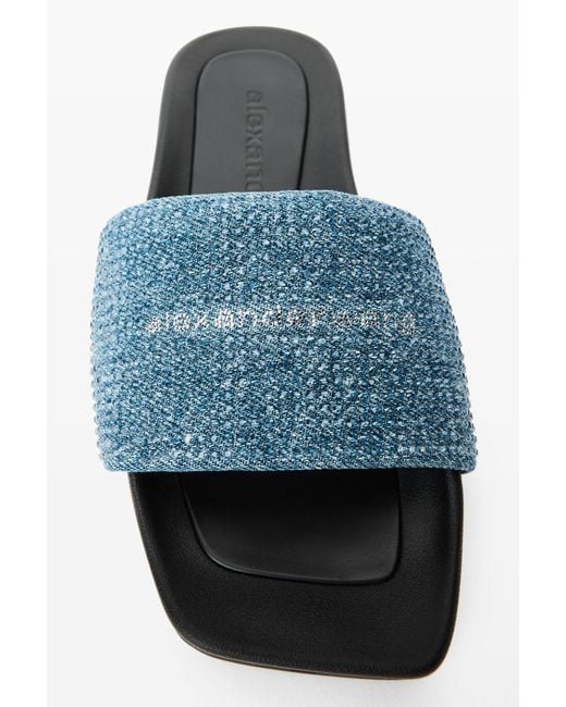 Alexander Wang Blue Crystal Denim Aw Pool Slide
