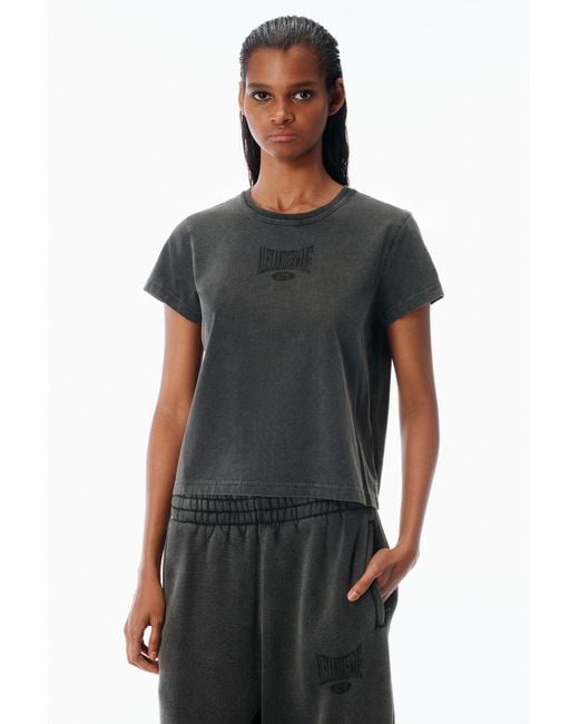Alexander Wang Black Distressed Logo Shrunken Cotton Tee