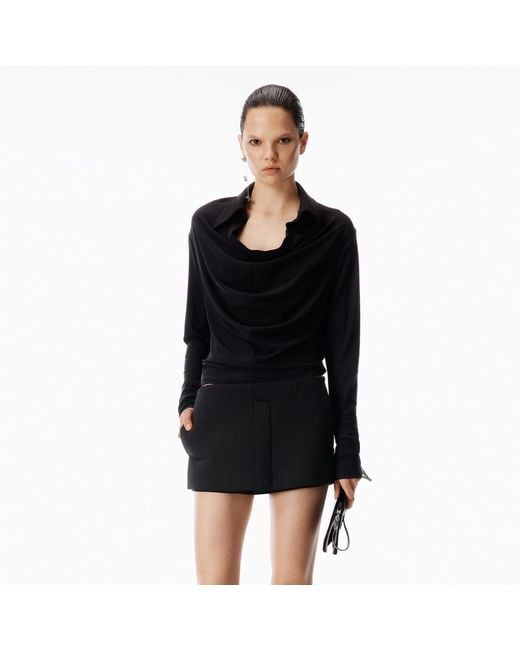 Alexander Wang Black Cowl Placket Top