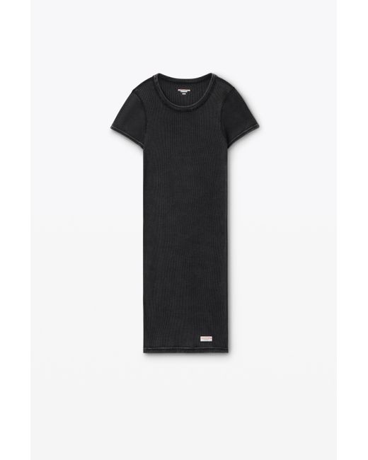 Alexander Wang Black Short Sleeve Loungewear Dress In Ribbed Cotton