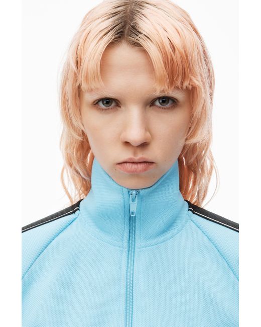 Alexander Wang Blue Cropped Track Jacket With Logo Tape In Pique