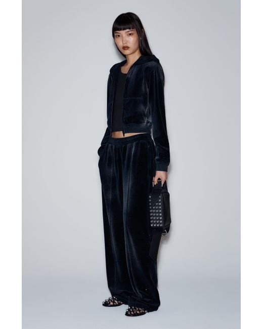 Alexander Wang Black Sweatpant With Clear Bead Hotfix In Crushed Velour