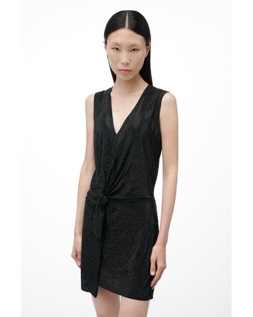 Alexander Wang Natural Crystal Hotfix Knotted Deep V-Neck Tank Dress