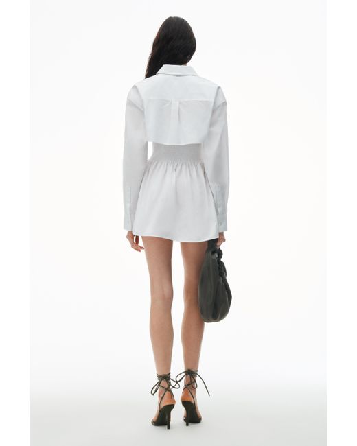 Alexander Wang White Smocked Mini Dress With Overshirt