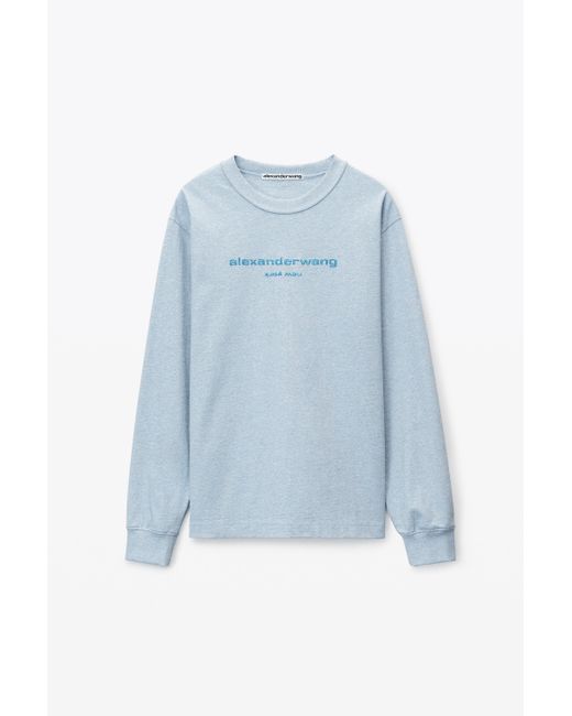 Alexander Wang Puff Logo Long Sleeve Tee In Compact Jersey in Blue Lyst