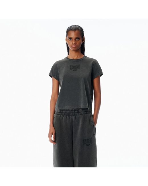 Alexander Wang Black Distressed Logo Shrunken Cotton Tee