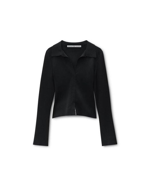 Alexander Wang Black Knit Long Sleeve Polo