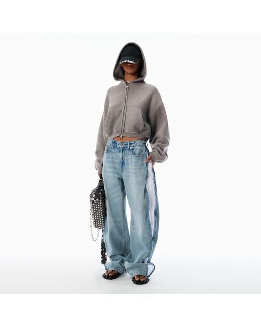 Alexander Wang Blue Bleach Denim And Mesh Zipper Pant