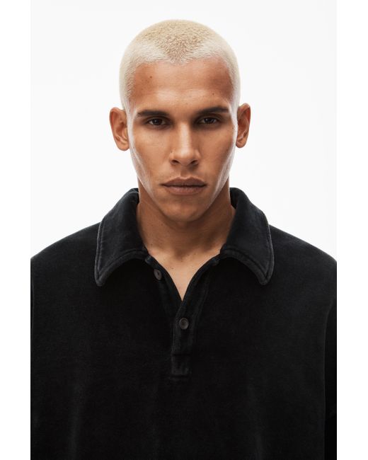 Alexander Wang Black Articulated Polo Shirt In Velour With Embossed Logo for men