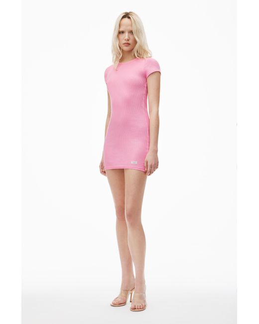 Alexander Wang Pink Short Sleeve Loungewear Dress In Ribbed Cotton Jersey