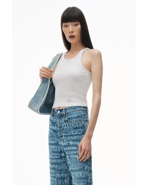 Alexander Wang Blue Ez Mid Rise Straight Leg Jean With Newsprint Logo