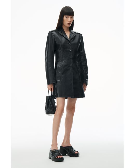 Alexander Wang Black Leather Coat With Crochet Seams