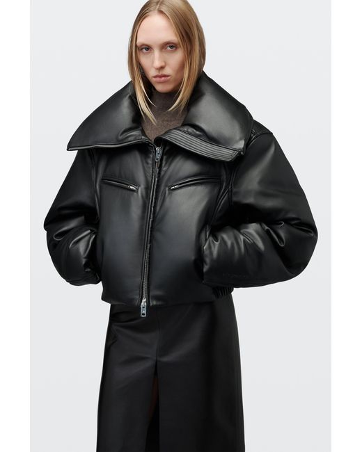 Alexander Wang Black Leather Funnel-Neck Puffer Jacket