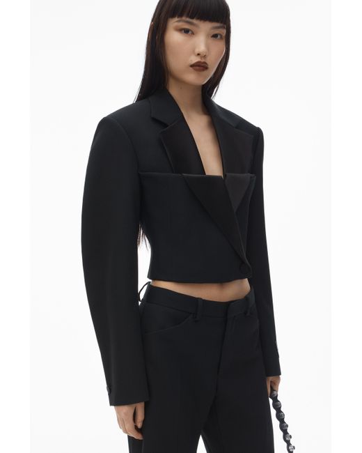 Alexander Wang Black Double-breasted Tuxedo Cropped Blazer