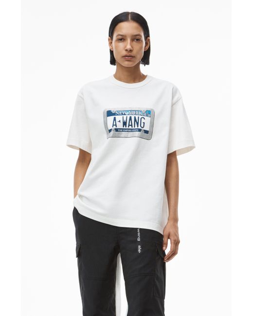 Alexander Wang License Plate Tee In Compact Jersey in White Lyst