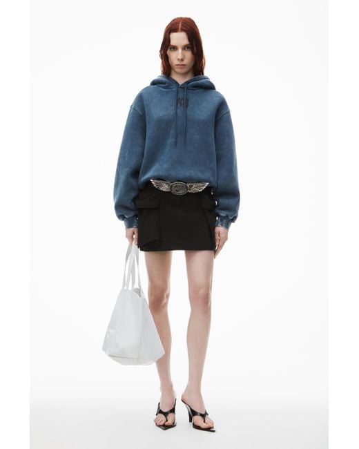 Alexander Wang Blue Puff Logo Hoodie In Structured Terry