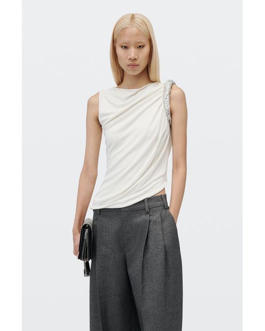 Alexander Wang White Crystal Twist Sleeveless Top