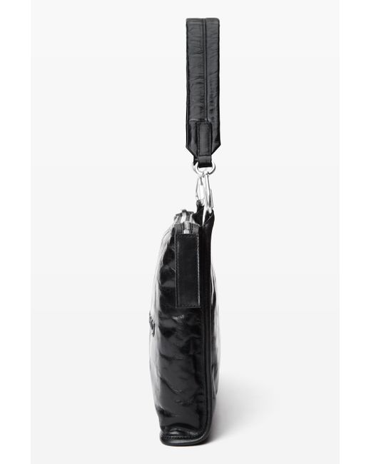 Alexander Wang Black Punch Tech Shoulder Bag In Crackle Patent Leather
