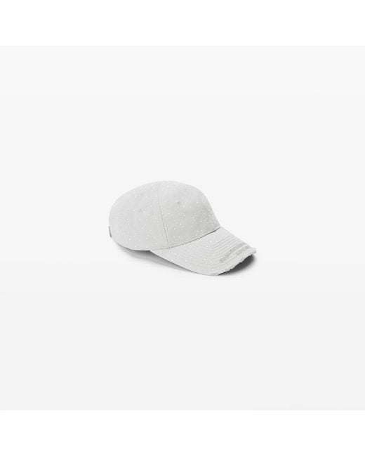 Alexander Wang White Crystal Hotfix Distressed Baseball Cap