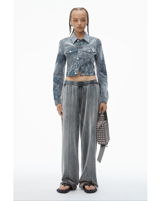 Alexander Wang Blue Slim Flocked Trucker Jacket With Lasered Cloud Print