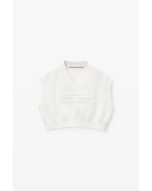 Alexander Wang White Logo Embossed Cropped Vest In Soft Chenille