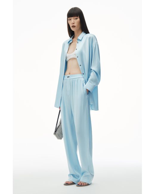 Alexander Wang Blue Logo Cutout Boxer-style Pant In Silk