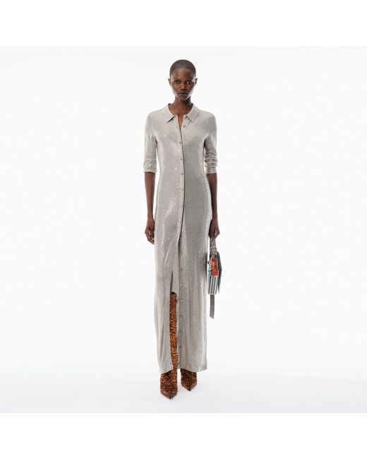 Alexander Wang Multicolor Crystal Hotfix Long-Sleeve Polo Dress