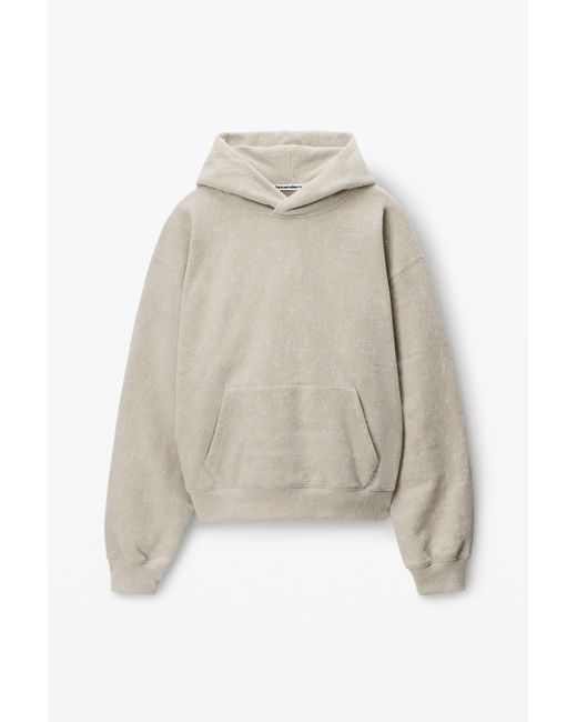 Alexander Wang Natural Hooded Sweatshirt In Flocked Terry With Logo Flag Tag