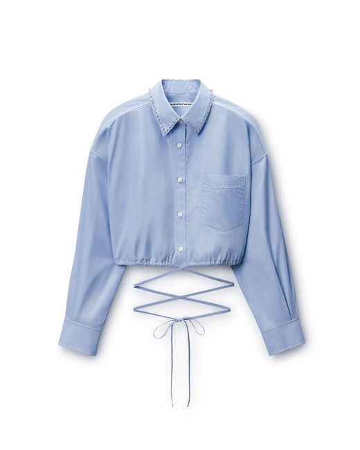 Alexander Wang Blue Crystal Stud Collar Wrap Shirt