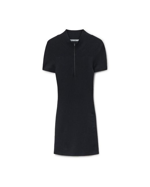 Alexander Wang Black Debossed Logo Mock Neck Dress