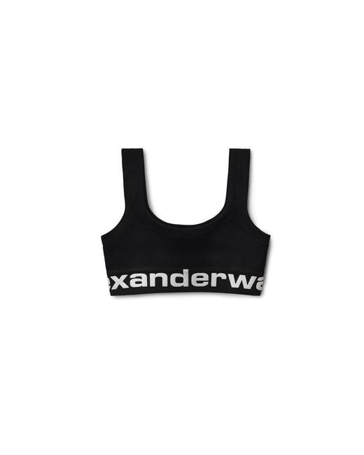 Alexander Wang Black Logo Elastic Scoop Neck Bra Top