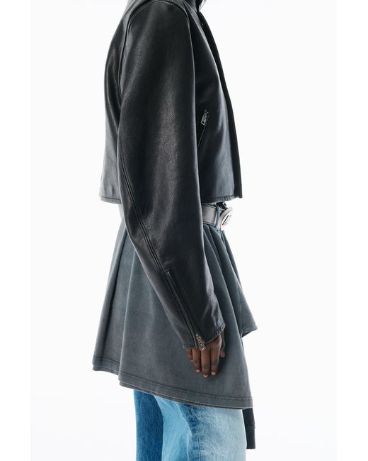 Alexander Wang Black Glossy Leather Cropped Moto Jacket