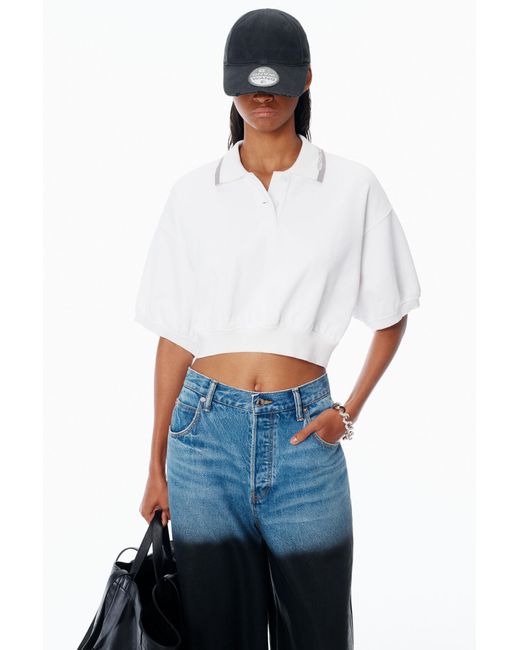 Alexander Wang Blue Cropped Cinched Cotton Polo