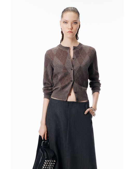 Alexander Wang Black Crystal Hotfix Wool-Blend Argyle Cardigan