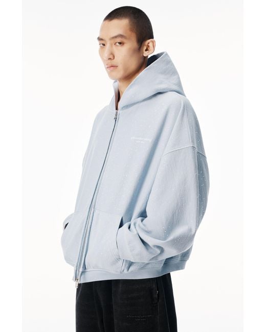 Alexander Wang Gray Crystal Hotfix Oversized Zip Up Hoodie