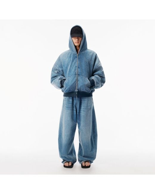 Alexander Wang Blue Brushed Denim Oversized Hoodie